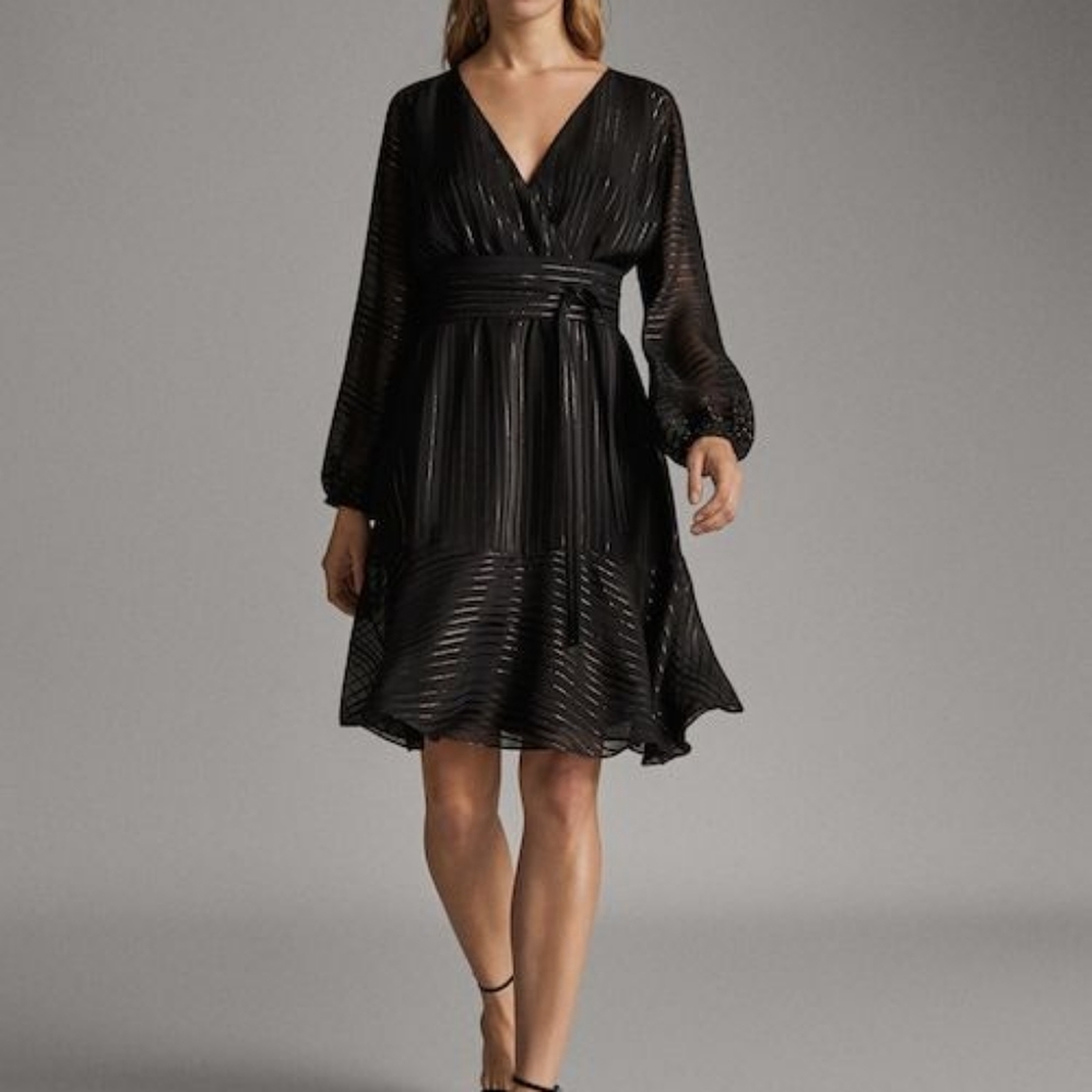 Massimo Dutti Black Striped Dress with Metallic Detail